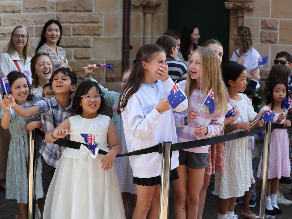 Children from Sunday Church ready to greet the King and Queen. Picture: Rohan Kelly