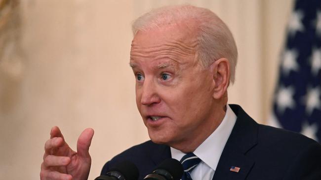 Joe Biden at his first press briefing in the White House on Thursday. Picture: AFP