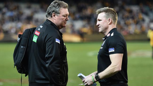 Neil Balme and Collingwood coach Nathan Buckley.