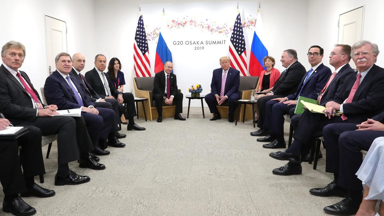 Ms Boyarskaya was the interpreter at a 2019 summit meeting with Mr Trump and Mr Putin in Osaka. Picture: Kremlin Press Office/Handout/Anadolu Agency/Getty Images