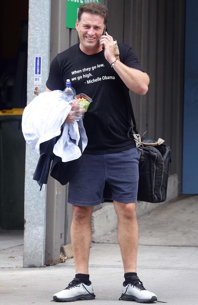 A sweaty Karl Stefanovic leaving the gym. Picture: Matrix