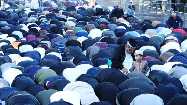 21/08/2018: Lebanese Muslim Association stand in solidarity with Australian farmers during drought conditions. Lakemba Mosque conduct prayers for Eid Al Adha, the Islamic festival of sacrifice, on Tuesday morning as "prayers for rain", collecting donations to send to affected farmers. Hollie Adams/The Australian