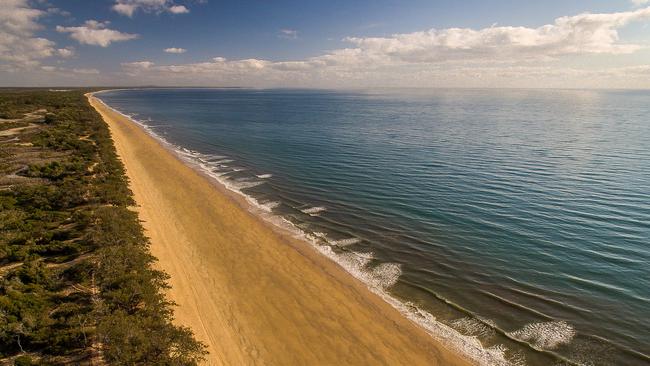 An aerial shot of Kinkuna beach, part of the Burrum Coast National Park.