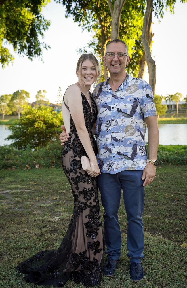 Elin Challenger with dad Gary Challenger at the Mackay North State High School formal at Windmill Function Centre, November 19, 2021. Picture: Heidi Petith