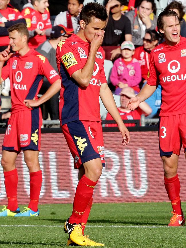 Reds legend Isaias is sent off on debut against Perth Glory. Picture: Sarah Reed