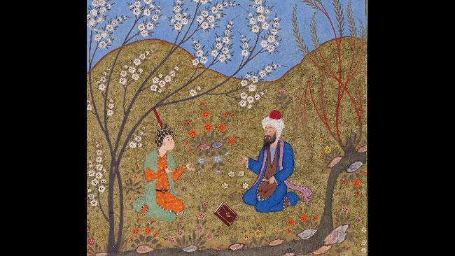 The mystic, Ahmad al-Ghazali, conversing with a young man