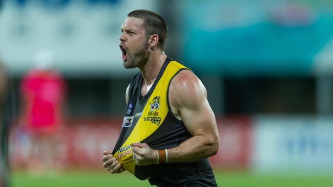 Trent Melville starred again in the 2020-21 NTFL grand final in which his Tigers beat St Mary’s in extra time. Picture: Che Chorley