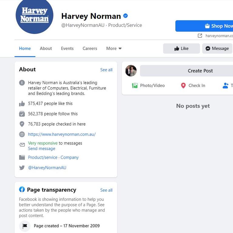 Harvey Norman is a big advertiser in print newspapers but Facebook isn’t letting it post anything on its platform anymore.