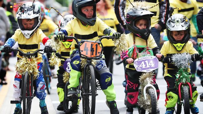 Southern City BMX Club float in the Hobart Christmas Pageant 2019. Picture: NIKKI DAVIS-JONES