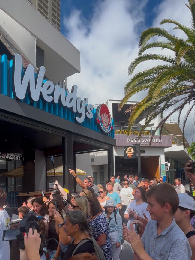 Hundreds of people lining up outside Wendy's in Surfers Paradise.