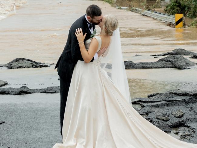 Wingham Floods - Kate Fotheringham  and Wayne's Wedding Photos. A pregnant bride-to-be was saved at the last minute with the use of a chopper after flash floods on the NSW mid north coast left her cut off from town just hours before she’s due to walk down the aisle. Must Credit: AMANDA HIBBARD