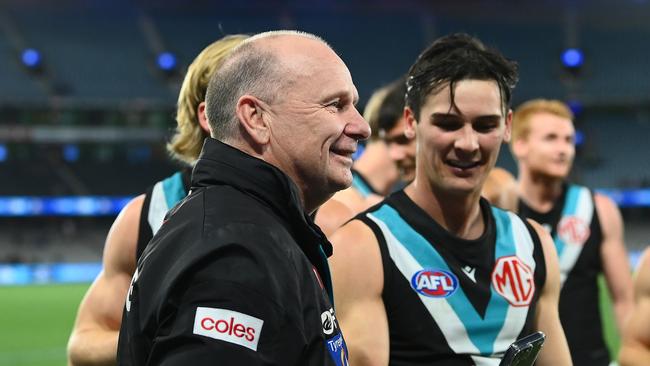 Ken Hinkley after Port Adelaide’s win over the Bulldogs. Quinn Rooney/Getty Images)