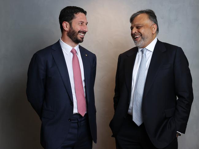 4/7/24: Seven Group chief executive Ryan Stokes and Boral chief executive Vik Bansal. The Stokes-backed Seven Group has now taken charge of high profile building materials group Boral through a mult-billion dollar buyout. John Feder/The Australian.