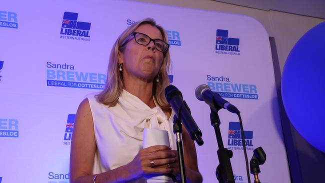 WA Liberal leader Libby Mettam gives her concession speech on Saturday. Picture: Paul Garvey