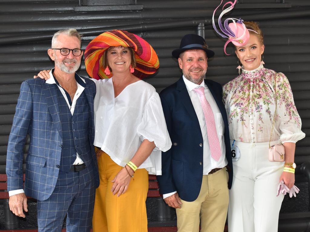 Jed and Maxine Austin, Tim Collard and Taylor Hopkins at The Archer race meeting at Callaghan Park, Rockhampton, on May 7, 2022.