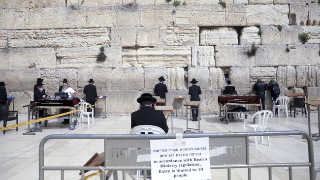 Ultra Orthodox Jews pray at the Western Wall in Jerusalem. Picture: AP.