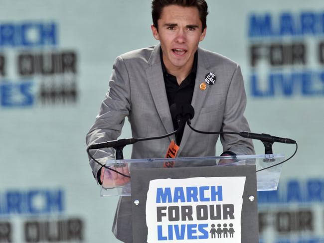 Marjory Stoneman Douglas High School student David Hogg speaks during the March for Our Lives Rally in Washington, DC on March 24. Picture: AFP