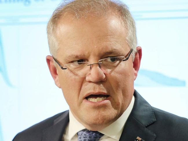 Pictured in Sydney is Australian Prime Minister Scott Morrison addressing the media about new restrictions and advice for Australians on how to deal with the spread of  COVID-19.Picture: Richard Dobson