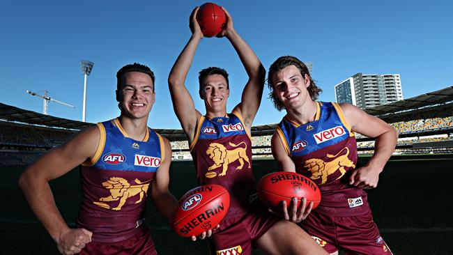 Lions rising stars Cam Raynor, Hugh McCluggage and Jarrod Berry. Picture: Annette Dew