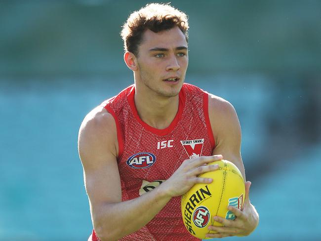 Will Hayward pushing his case for a recall at Swans training. Picture: Phil Hillyard