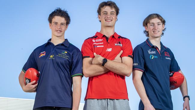 Mattaes Phillipou, Harry Barnett and Max Michalanney at Adelaide Oval on Thursday. Picture: Emma Brasier