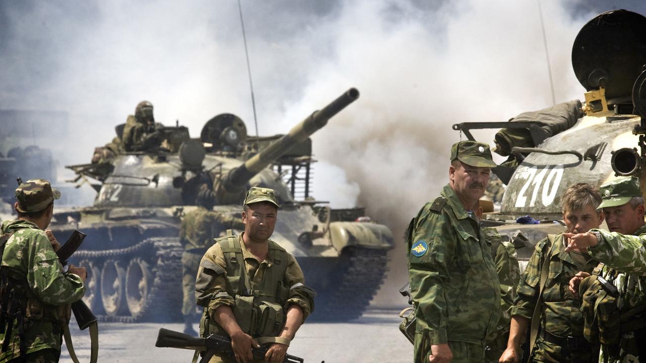 Russian troops at the city of Gori on August 14, 2008 during the war with Georgia. Picture: Marco Longari/AFP