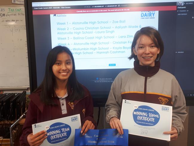 Lauren Singh (left) and Hannah Cashman (right) as they shared the Senior First Prize award.