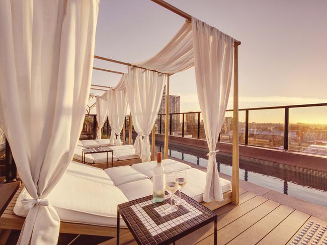 The spectacular view from the rooftop pool at the Vibe Hotel in Sydney. Picture: Supplied