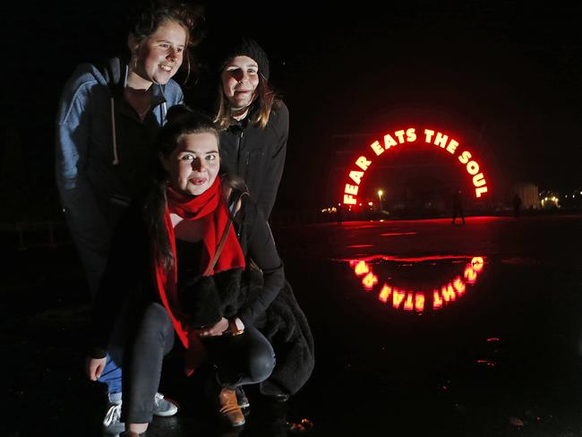 Enjoying the Dark Park opening night are Jess Bull, of Hobart, Holly Smee, of Kingston, and Cadi Pritchard, of Hobart.