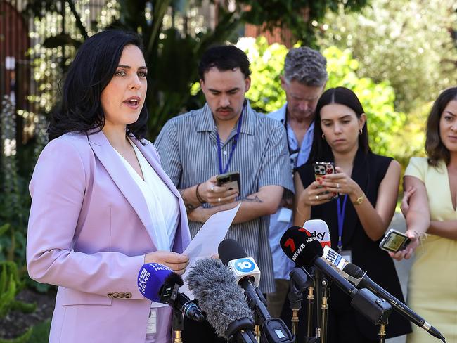 MELBOURNE, AUSTRALIA.NewsWire Photos. DECEMBER 12, 2024. Liberal MP Moira Deeming gives a press conference in the gardens of Parliament House after her defamation win against Victorian Liberal Leader John Pesutto. Picture: NewsWire/Ian Currie
