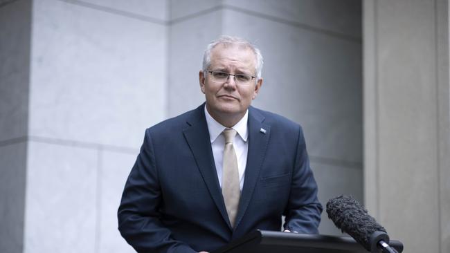 Prime Minister Scott Morrison during his first political press conference in Parliament House Canberra, for 2021. Picture: NCA NewsWire / Gary Ramage