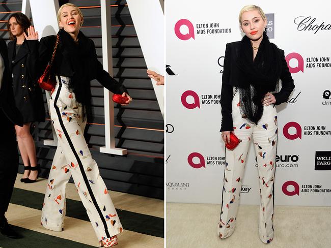 Miley Cyrus arrive at the 2015 Elton John AIDS Foundation Oscar Party. Pictures: AP/Getty