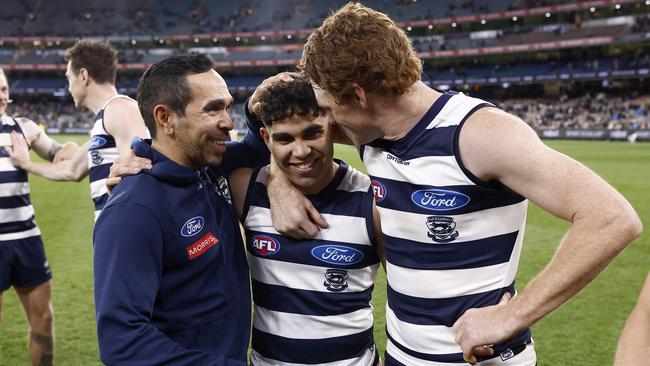 Eddie Betts, Tyson Stengle and Gary Rohan. Picture: Darrian Traynor/AFL Photos/Getty Images