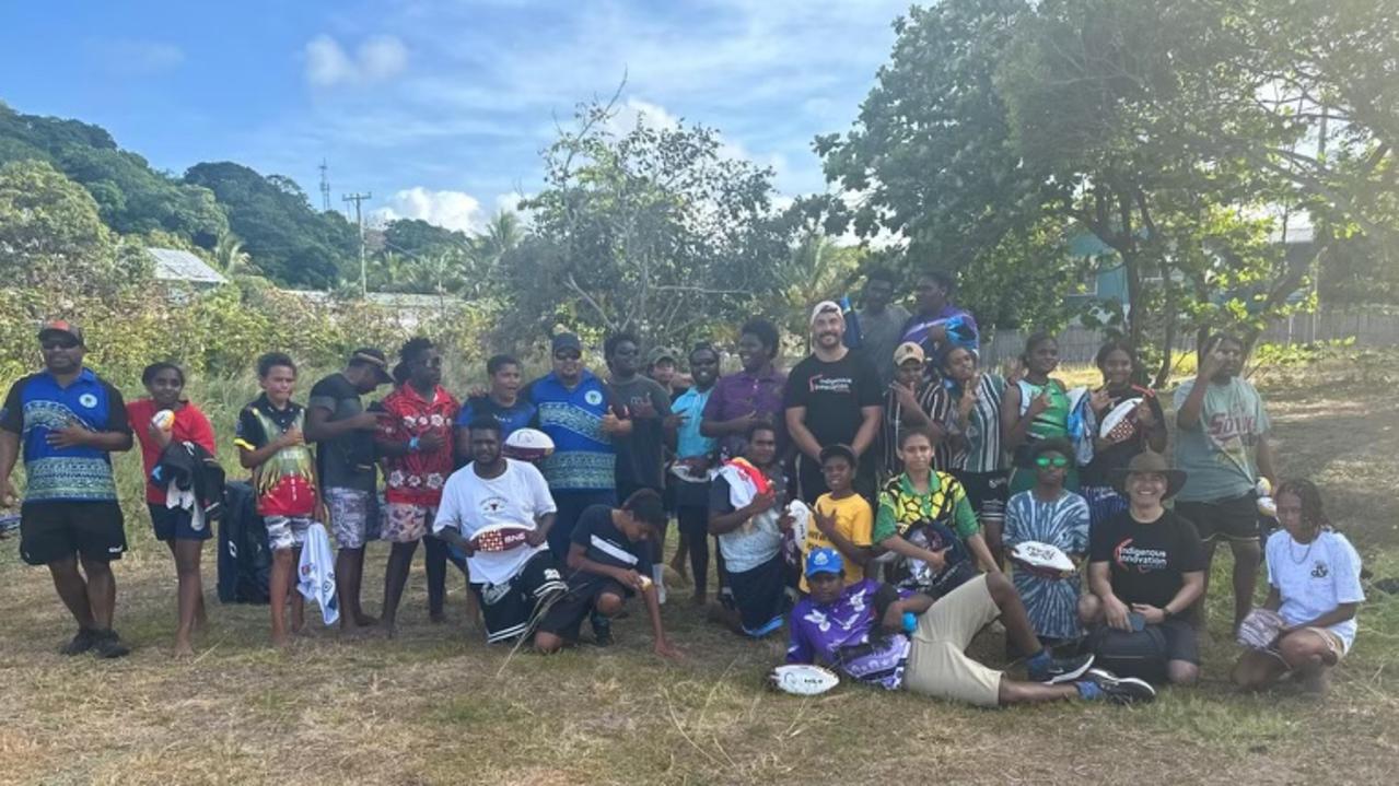 Schoolkids from Torres Strait Kaziw Meta on Thursday Island played footy today instead of being on the phones, in support of Unplug24. Supplied