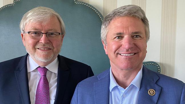 Australia's US ambassador Kevin Rudd meets House Foreign Affairs Committee co-chairman Michael McCaul.
