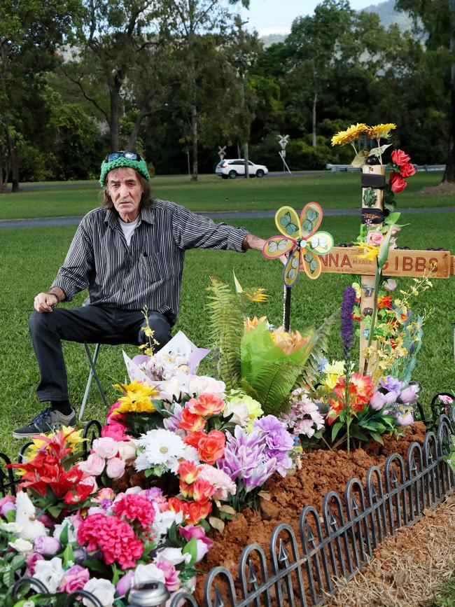 Tony Gibbs has not been allowed to purchase a plot at Gordnvale cemetery next to his late wife Donna Gibbs who died in May. Tony Gibbs at his wifes grave in Gordonvale cemetery. PICTURE: STEWART McLEAN