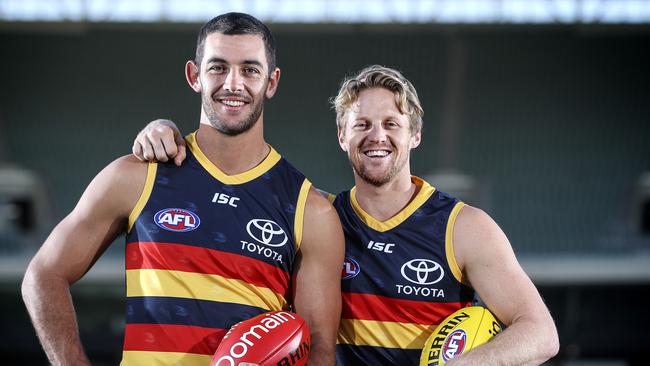 Taylor Walker and Rory Sloane after being appointed co-captains of the Crows ahead of the 2019 AFL season. Picture SARAH REED