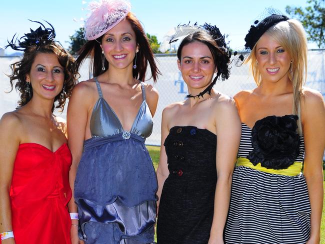 (L-R) Christina Papadimitriou, Drosia Parliaros, Zena Borg and Christina Paul enjoy the day at Cluden Race Track in Townsville for Ladies Day.