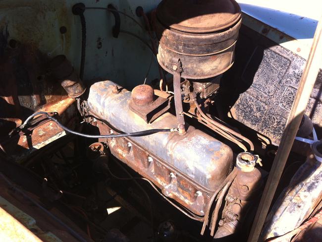 What the 1955 FJ ute looked like under the bonnet before its restoration. Picture: Jeff Darmanin