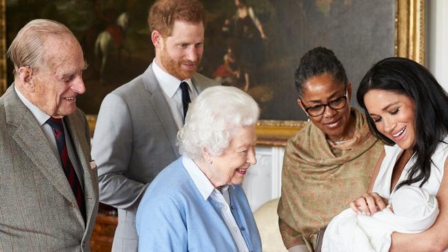 The Queen meets her newest grandson Archie, the son of Harry and Meghan. Picture: Chris Allerton/AFP