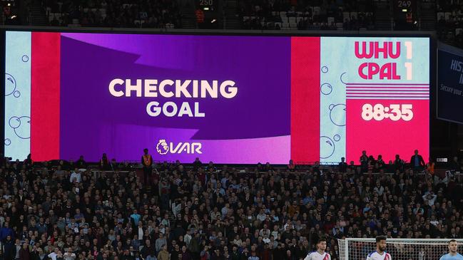 Fans wait on a a VAR call in the Premier League. Picture: Getty Images