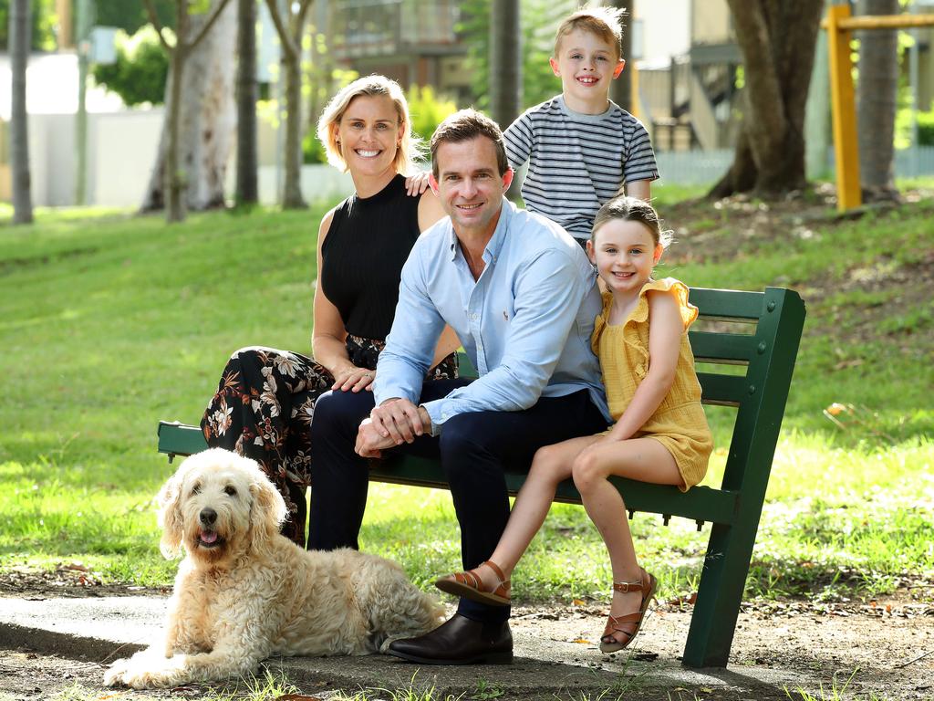 Dave Donaghy with wife Sharyn, son Hugh, 7, daughter Pippa, 6, and Oscar the dog. Picture: Liam Kidston