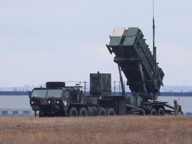 Patriot anti-missile defence launcher similar to the one damaged in Kyiv. stands pointing east at Rzeszow Jasionska airport, an airport currently being used by the U.S. Picture: Getty Images