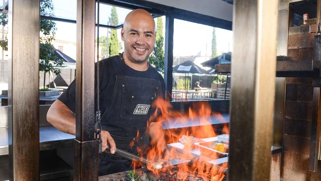 Pirate Life head chef Rocky Oliveira in their new $1 million state of the art kitchen, complete with fire pit. Picture: Brenton Edwards