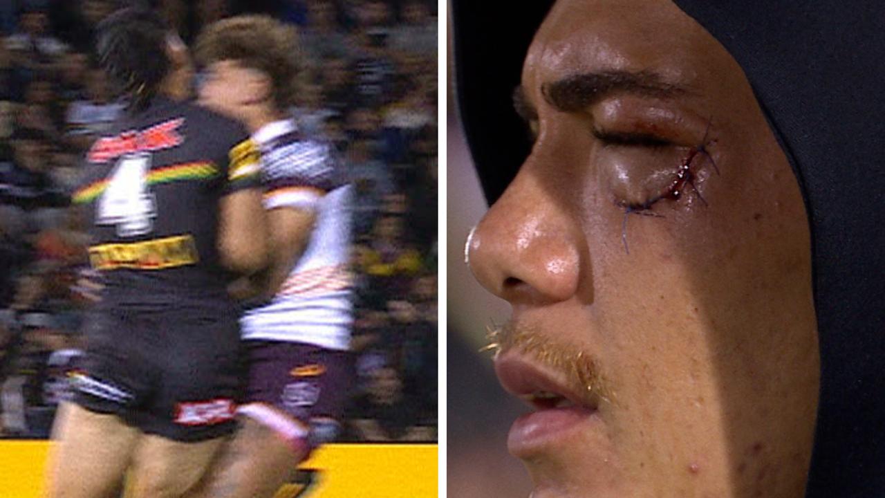 Reece Walsh was left looking worse for wear after a brutal collision with Taylan May. Picture: Supplied