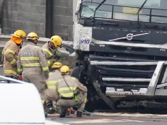 The scene of a fatal crash on Melbourne Eastern Freeway where four police officers died.