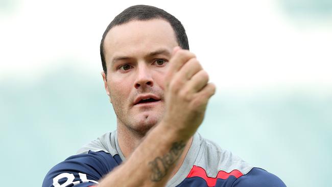 Boyd Cordner passes during the Sydney Roosters training session at Allianz Stadium, Moore Park.Picture Gregg Porteous