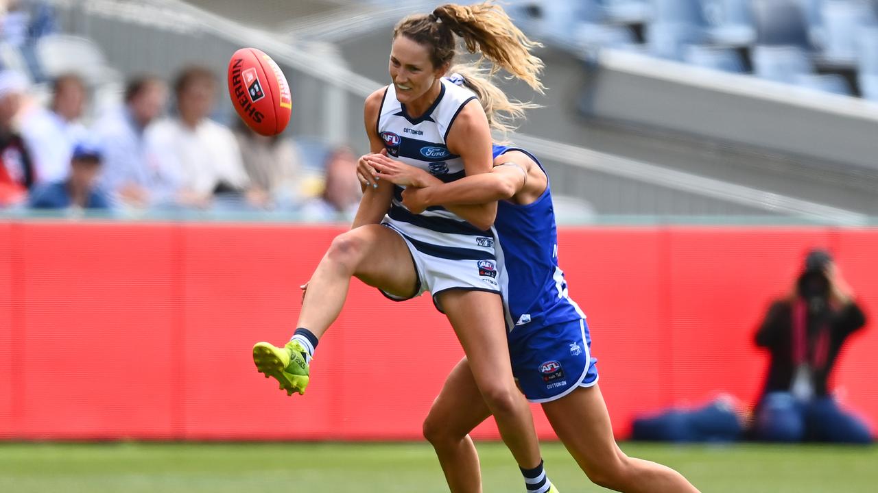 Georgie Rankin tries to get a kick away. Picture: Quinn Rooney/Getty Images