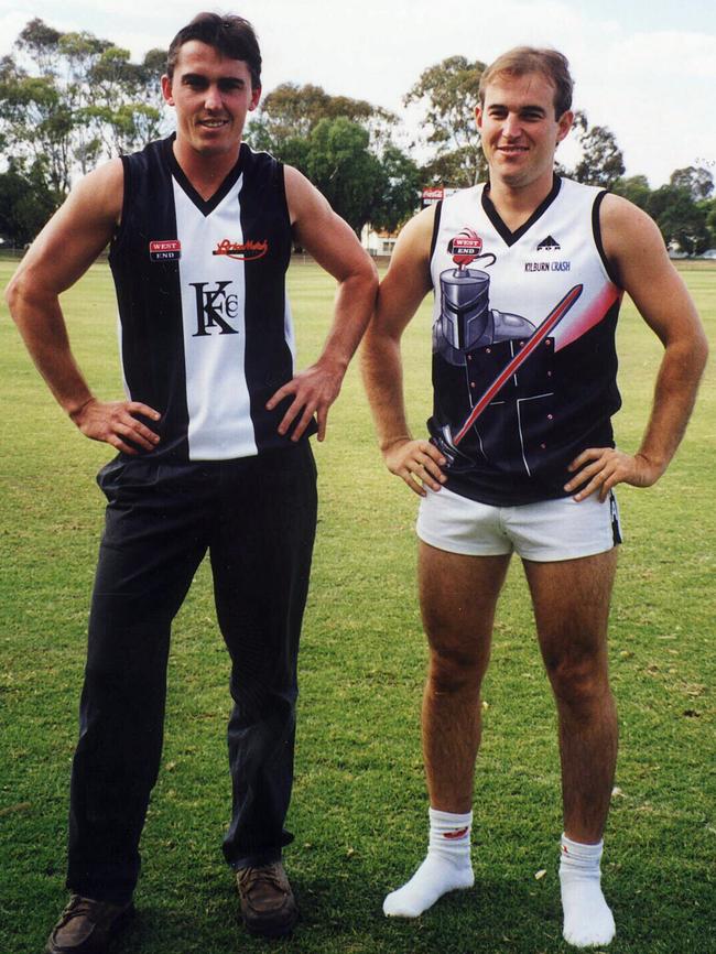 A Kilburn Chics guernsey (left) alongside a Kilburn Knights one, when the club altered its nickname in 1998.