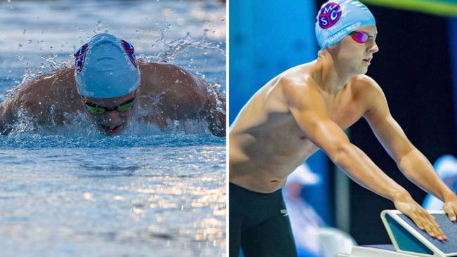 Josh Kerr before and during the 200m Individual Medley at the Australian Championships, April 2023. Picture: A Hunter - Fotodragon